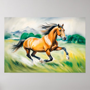 Poster Cheval Brown traversant une prairie