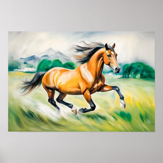 Poster Cheval Brown traversant une prairie (Devant)