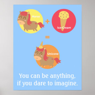 Poster Cheval Brun Kawaii essayant d'être une Licorne