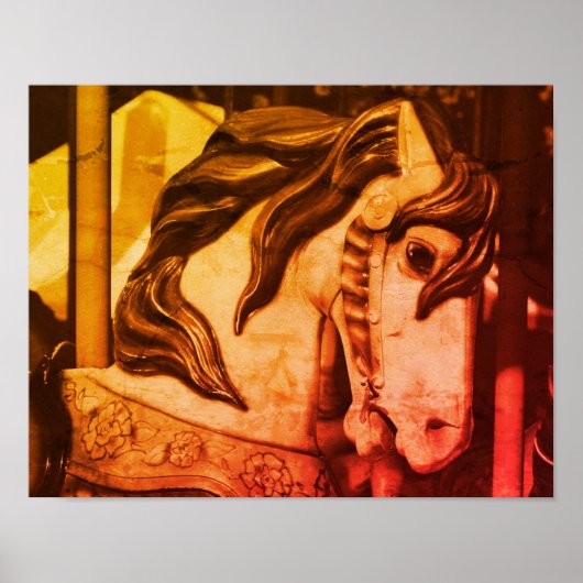 Poster Cheval Carrousel Silencieux À Vapeur En Sepia Vint (Devant)