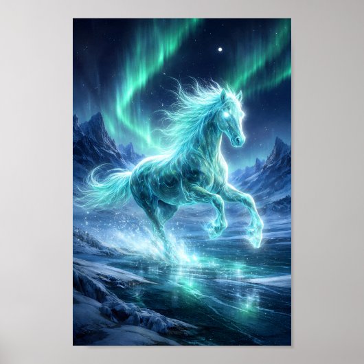Poster Cheval céleste galopant sous le Nord vert (Devant)