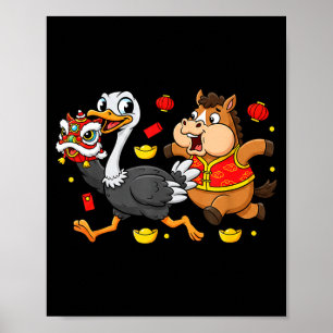 Poster Cheval Chinois Autruche Drôle Enfants Hommes Femme