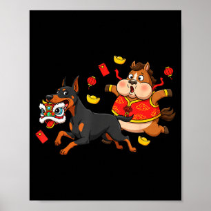 Poster Cheval Chinois Dobermann Hommes Femmes Heureux 