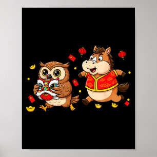 Poster Cheval Chinois Hibou Drôle Enfants Hommes Femmes B