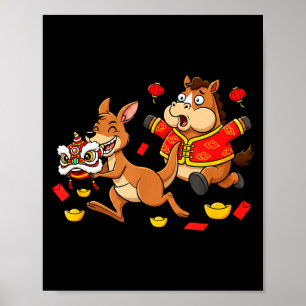 Poster Cheval Chinois Kangourou Drôle Enfants Hommes Femm