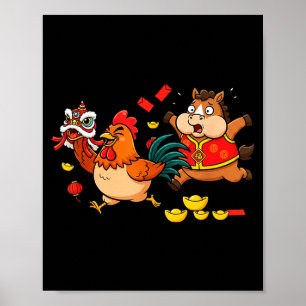 Poster Cheval Chinois Poulet Drôle Enfants Hommes Femmes