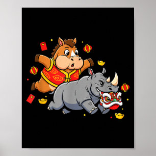 Poster Cheval Chinois Rhinocéros Drôle Enfants Hommes Fem