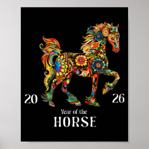 Poster Cheval coloré art aquarelle graphique année du