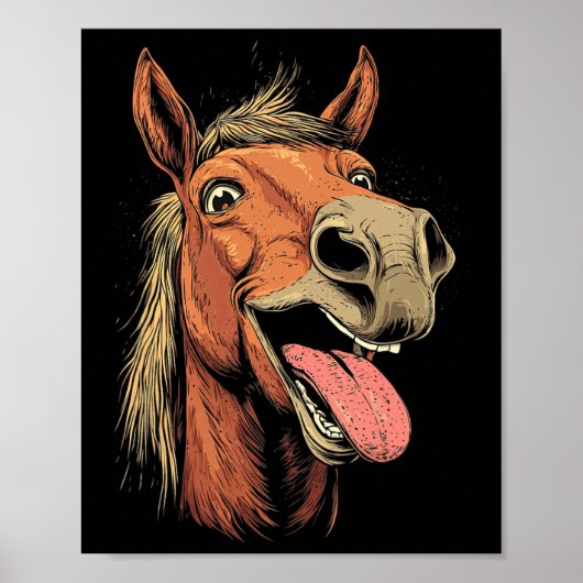 Poster Cheval cool Montrant Langue Chevaux Équitation À C (Devant)