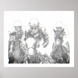 Poster Cheval Courses Jockey Riding Black Blanc Imprimer