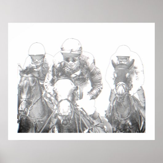 Poster Cheval Courses Jockey Riding Black Blanc Imprimer (Devant)