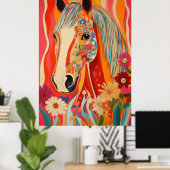 Poster Cheval d'alimentation en fleurs (Bureau à domicile)