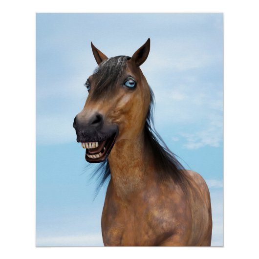 Poster Cheval de baie souriant heureux (Devant)