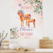 Poster Cheval de bébé rose pastel avec baby shower mère (Cuisine)