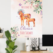 Poster Cheval de bébé rose pastel avec baby shower mère (Bureau à domicile)