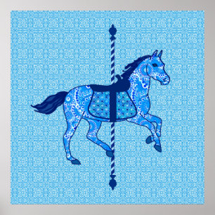Poster Cheval de carrousel - Cobalt et Sky Blue