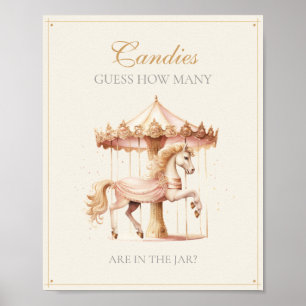 Poster Cheval de carrousel rose vintage Devinez combien d
