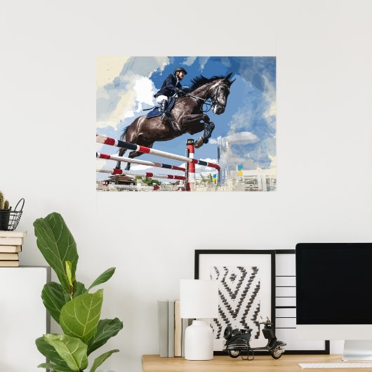 Poster Cheval de cavalier en compétition (Bureau à domicile)
