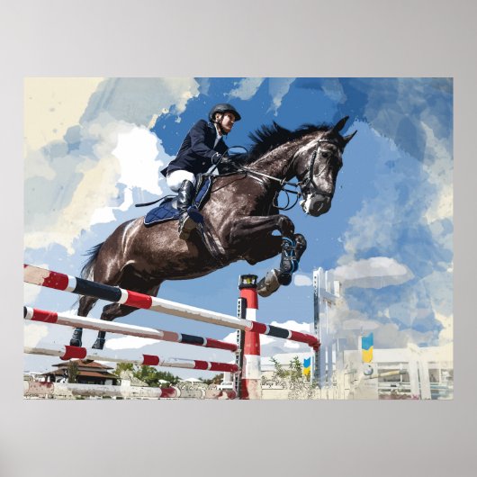 Poster Cheval de cavalier en compétition (Devant)