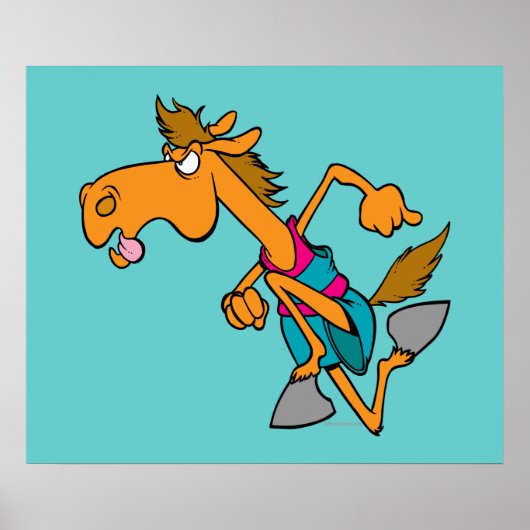 Poster cheval de course drôle dessin animé de cheval cour (Devant)