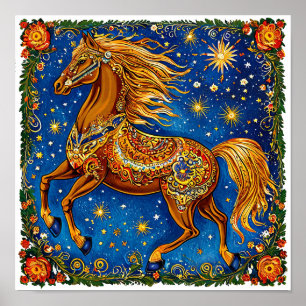Poster 🎨 Cheval de dessin animé de conte de fée, illustr