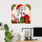 Poster Cheval de Dessin Festif à Santa Hat avec cadeaux (Bureau à domicile)