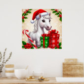 Poster Cheval de Dessin Festif à Santa Hat avec cadeaux (Cuisine)