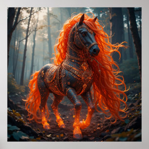Poster Cheval de Feu Enchanté à la Crinière Vibrante