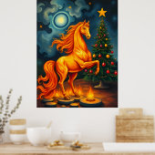 Poster Cheval de la Fiery Rouge à l'arbre de Noël & Lune (Cuisine)
