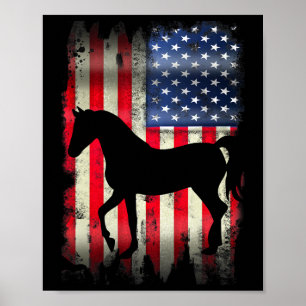 Poster Cheval de l'Amérique Vintage Drapeau drôle Animal