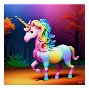 Poster Cheval de licorne blanche-37474