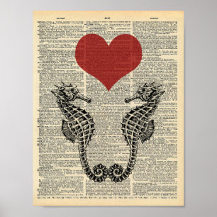 Poster Cheval de mer et coeur sur la page du dictionnaire