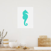 Poster Cheval de mer Turquoise en Blanc (Cuisine)