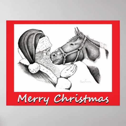 Poster Cheval de Noël et Père Noël (Devant)