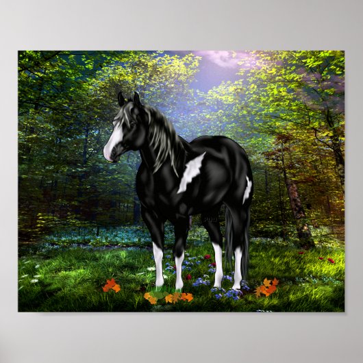 Poster Cheval de peinture à ciel ouvert noir et blanc (Devant)