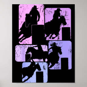 Poster Cheval de rodéo de course de tonneau Cowgirl Femme