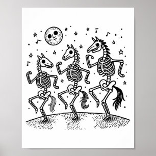 Poster Cheval de squelette drôle dansant amoureux de chev
