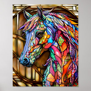 Poster Cheval de style mosaïque en verre à plusieurs coul