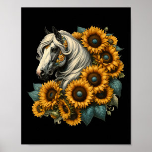 Poster Cheval de tournesol Portrait Cowgirl équestre Hors