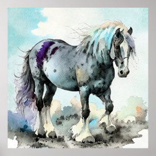 Poster Cheval de trait Shire aquarelle