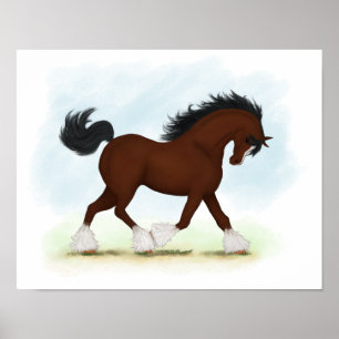 Poster Cheval de Trotting Bay Clydesdale Horse