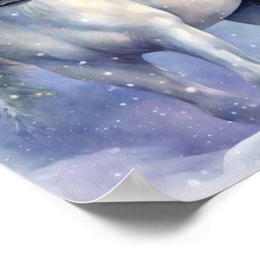 Poster Cheval d'hiver aux fleurs (Coin)