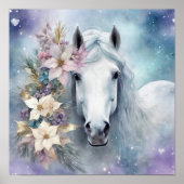 Poster Cheval d'hiver avec fleurs Poster2 (Devant)