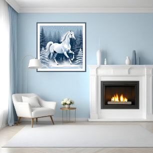 Poster Cheval d'hiver blanc magique