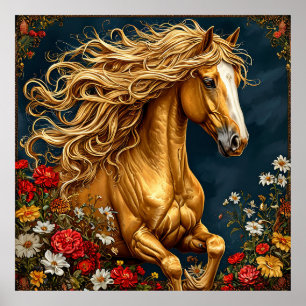 Poster Cheval doré à la crinière ondoyante