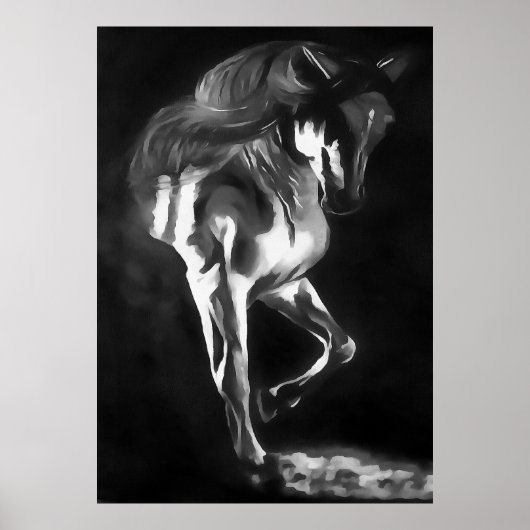 Poster Cheval En Gris Sur Noir (Devant)