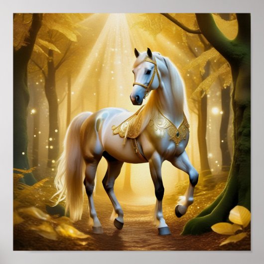 Poster Cheval enchanté dans la forêt dorée (Devant)