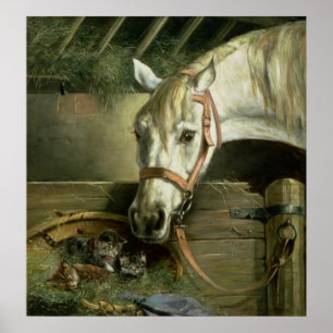 Poster Cheval et chatons, 1890