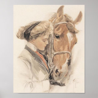 Poster Cheval et Lady Vintage