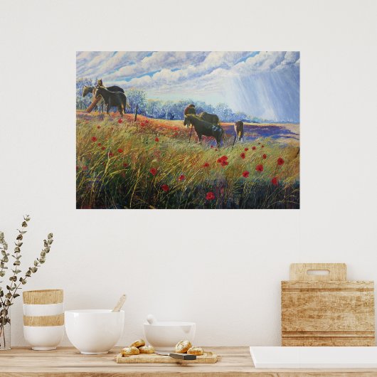 Poster Cheval et Poppys (Cuisine)